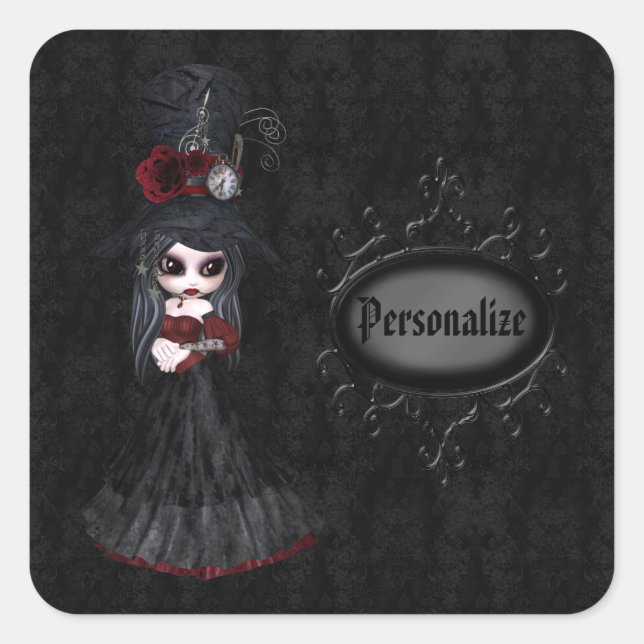 Chica de Gótico Steampunk Pegatinas personalizados (Anverso)