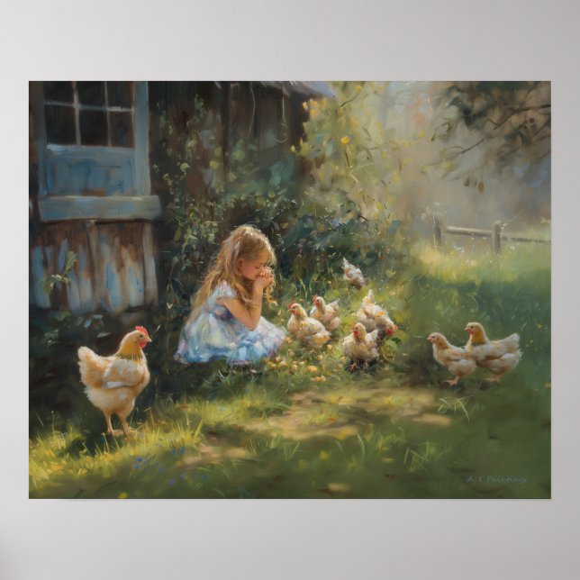 Chica de granja con arte casero de pollo (Frente)