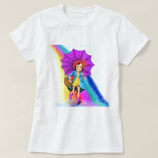 Chica de granja con camiseta arcoiris con paraguas (Diseño del anverso)