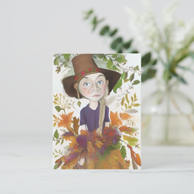Chica de granja de otoño con tarjeta de arte de fl (Anverso de pie)