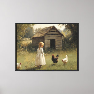 Chica de granja de pollos y arte de pared simple d
