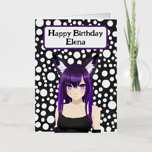 Chica de Guay Anime con pelo morado y ojos Cumplea