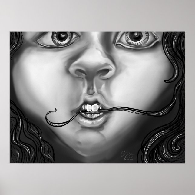 Chica de hábitos nerviosos arte monocromo moderno (Frente)