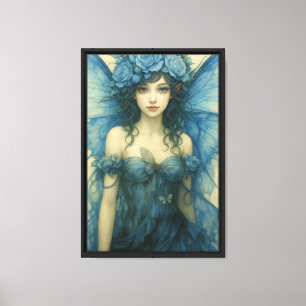 Chica de hadas azules con arte de lienzo para alga