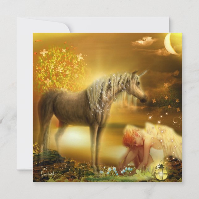 Chica de hadas y unicornio de fantasía triste por  (Anverso)