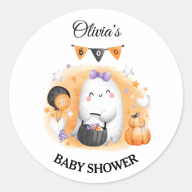 Chica de Halloween Baby Shower Pegatina fantasma l (Anverso)