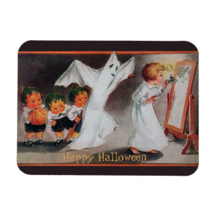 Chica de Halloween de época con imán de velas