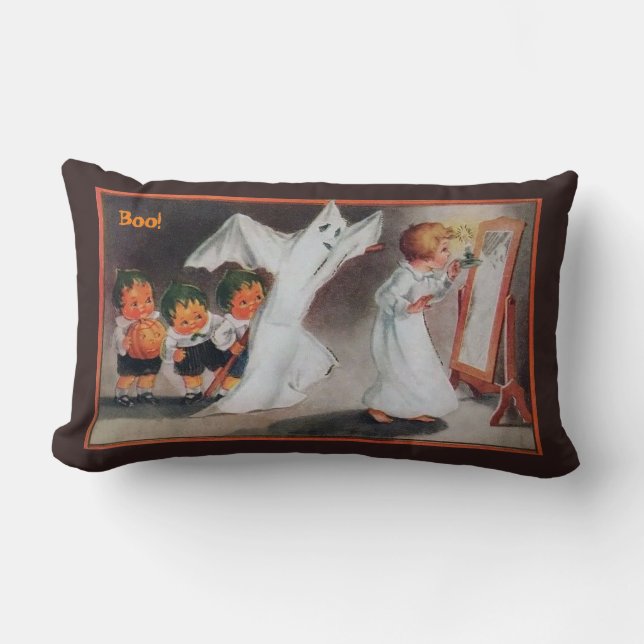 Chica de Halloween vintage con almohada de velas - (Anverso)