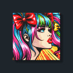 Chica de historietas de arte pop de bonito con arc<br><div class="desc">Colorida chica de estilo cómico de arte pop lindo con pigtails y arcos en su cabello.</div>