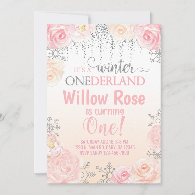 Chica de invierno con copos de nieve Invitación de (Anverso)