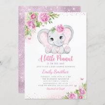 Chica de Invitación a Baby Shower con Elephant Flo