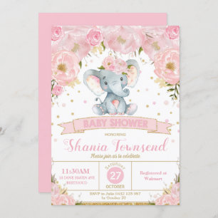 Chica de Invitación a Baby Shower con Elephant Flo