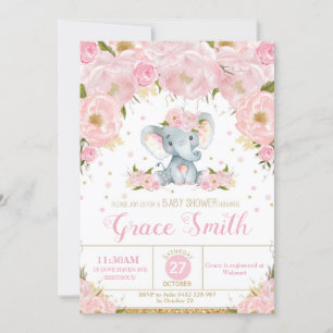 Chica de Invitación a Baby Shower con Elephant Flo