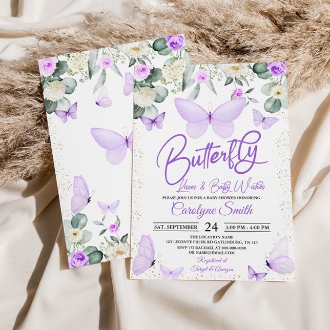 Chica de invitación a Baby Shower con mariposa mor (Subido por el creador)