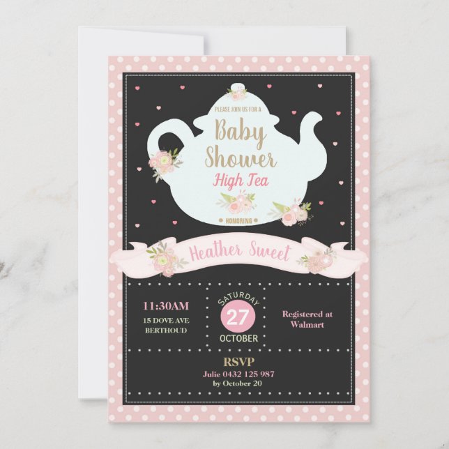 Chica de invitación a Baby Shower de Fiesta de té  (Anverso)