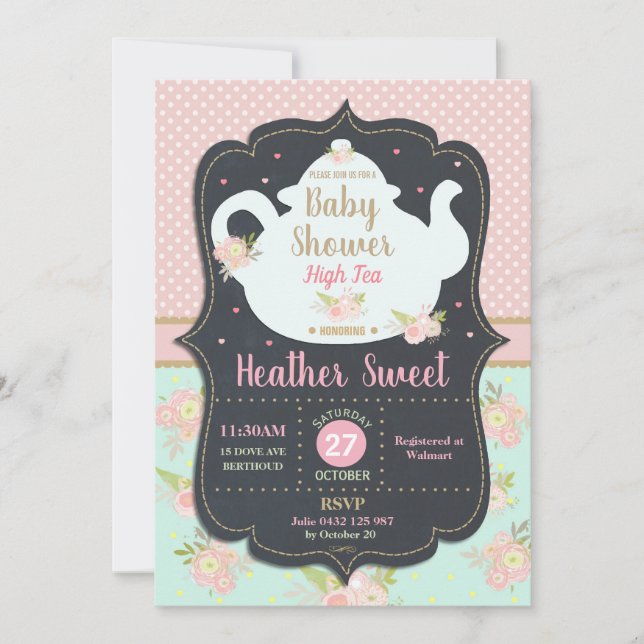 Chica de invitación a Baby Shower de Fiesta de té  (Anverso)