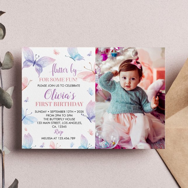 Chica de invitación a cumpleaños con mariposa (Subido por el creador)
