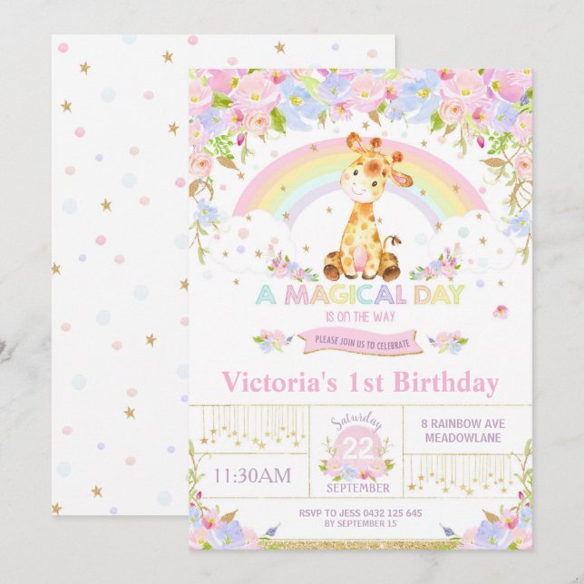 Chica de invitación a fiesta de cumpleaños de Cute (Anverso / Reverso)