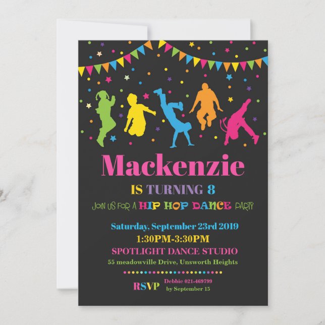 Chica de invitación a fiesta de cumpleaños de Hip  (Anverso)