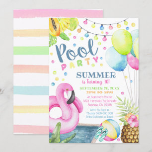 Chica de Invitación a Fiesta en la Piscina Flaming