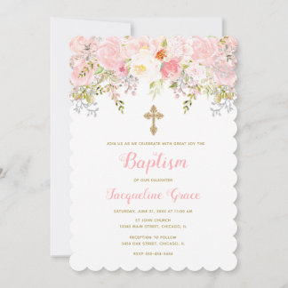 Chica de invitación a la Comunión floral rosa y do