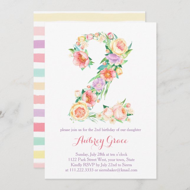 Chica de Invitación a la Segunda Fiesta de Cumplea (Anverso / Reverso)