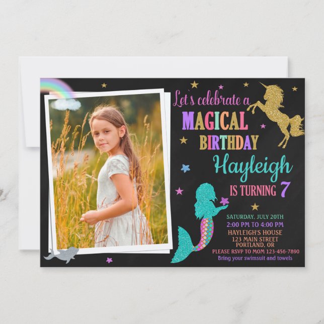 Chica de invitación a la sirena de fotos y a la un (Anverso)