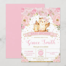 Chica de invitación a Owl Floral Baby Shower