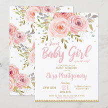 Chica de invitación a Rubor Floral Baby Shower ros