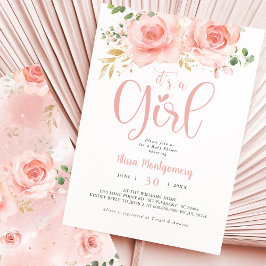 Chica de invitación a Rubor Floral Baby Shower ros