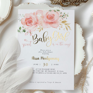 Chica de invitación a Rubor Floral Baby Shower ros