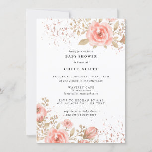 Chica de invitación a Rubor Floral Baby Shower ros