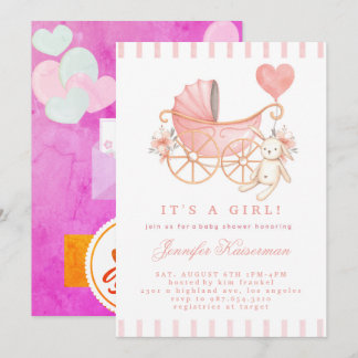 Chica de invitación a Rubor Floral Baby Shower ros
