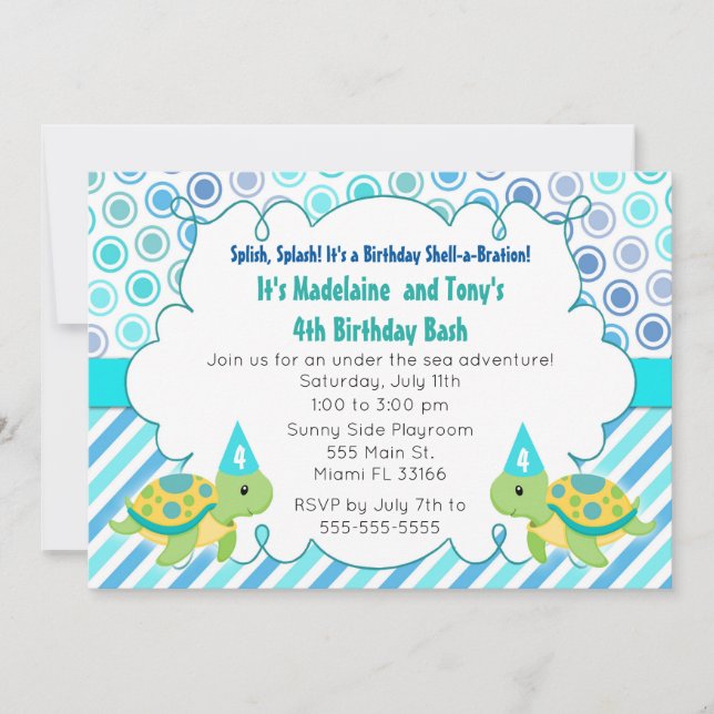 Chica de invitación a tortuga gemela fiesta de cum (Anverso)