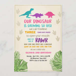 Chica de invitación al cumpleaños de Dinosaur Fies
