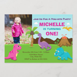 Chica de Invitación al Cumpleaños de Dinosaurio, p