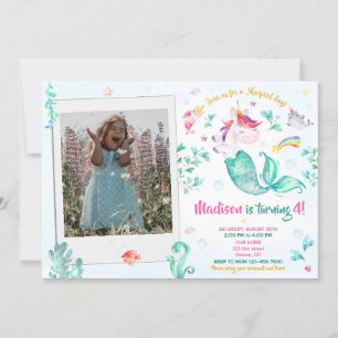 Chica de invitación al cumpleaños de mermicorn Fot