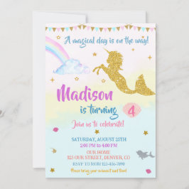 Chica de invitación al cumpleaños Mermicorn fiesta