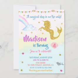 Chica de invitación al cumpleaños Mermicorn fiesta