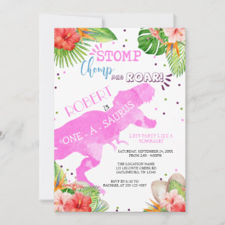 Chica de Invitación al Primer Cumpleaños de Dinosa