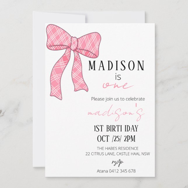 Chica de Invitación al Primer Cumpleaños de Pink B (Anverso)