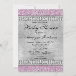 Chica de invitación Baby Shower de diamantes rosad