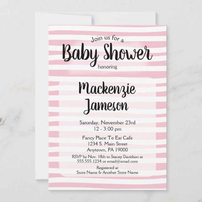 Chica de invitación Baby Shower de franjas blancas (Anverso)