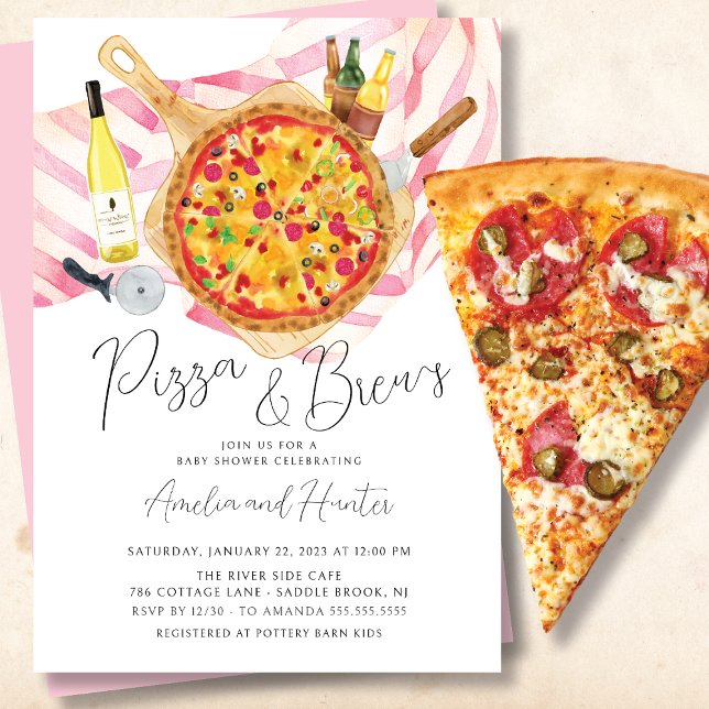 Chica de invitación Baby Shower Pizza & Brew Coupl (Subido por el creador)