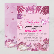 Chica de invitación de Baby Shower de AXOLOTL PINK
