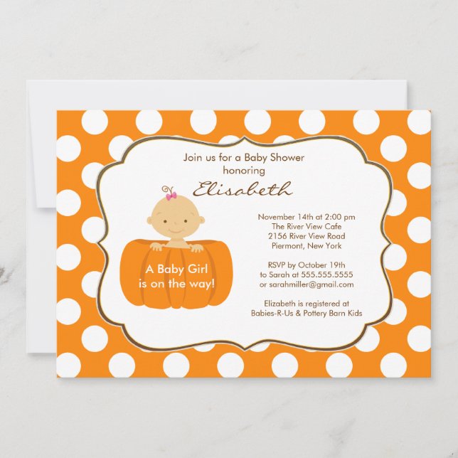 Chica de invitación de Baby Shower de calabaza oto (Anverso)