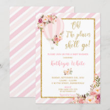 Chica de invitación de Baby Shower de globo aerost