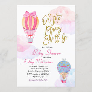 Chica de invitación de Baby Shower de globo aerost