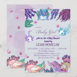 Chica de invitación de Baby Shower PURPLE AXOLOTL
