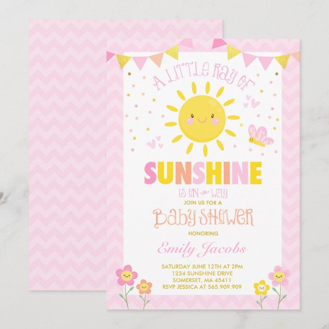 Chica de Invitación de Baby Shower Sunshine Baby S (Anverso / Reverso)